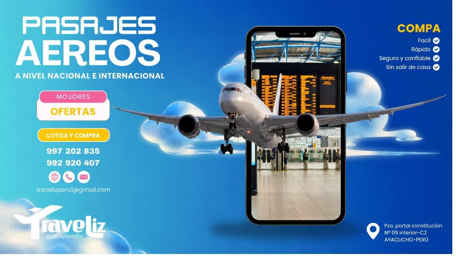 VENTA DE PASAJES AEREOS NACIONALES E INTERNACIONALES - Traveliz - Cámara Regional Comercio Ayacucho